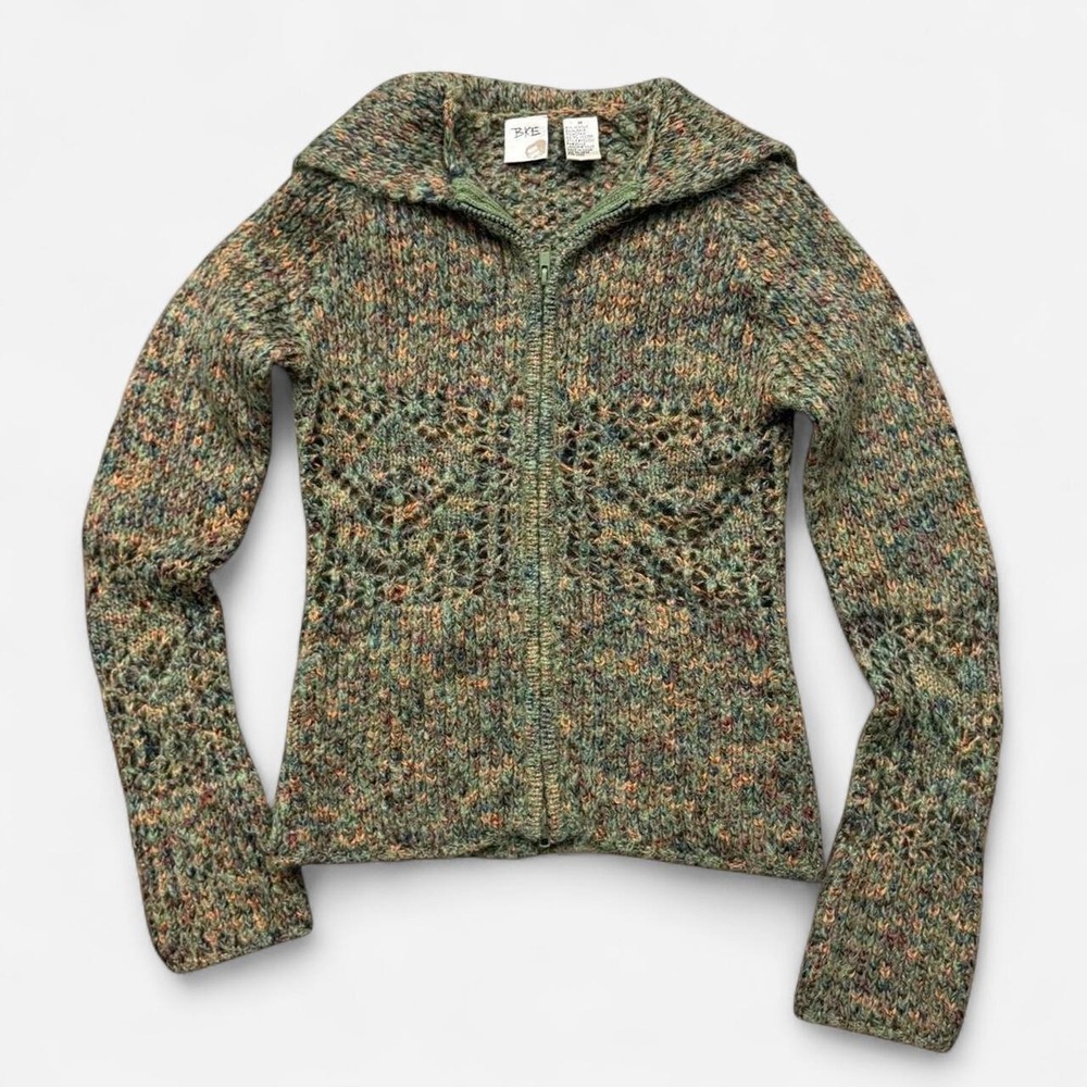 BKE Speckled Multicolor Alpaca and Mohair Blend Knit Zip Sweater M